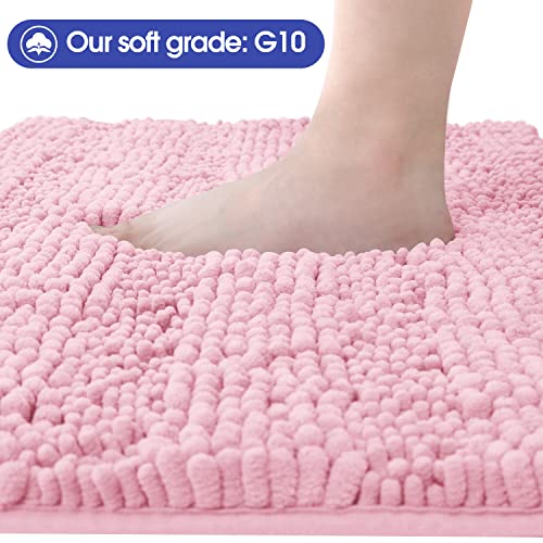 ACCUMTEK Striped Pink Bathroom Rug Set 3 Pieces Ultra Soft, Non Slip Chenille Toilet Mat, Absorbent Plush Shaggy Bath Mats for Bathroom, Bedroom, Kitchen - Image 2