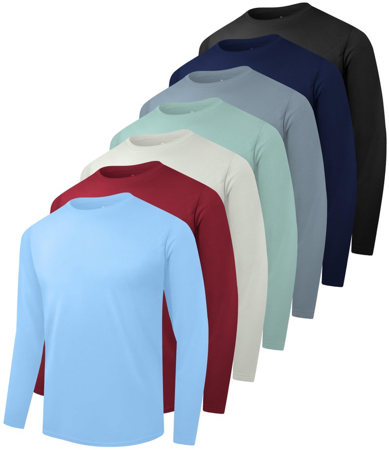 Kinglaman 7 Pack Men Dry Fit Workout Long Sleeve Athletic Gym UPF SPF UV Sun Protection Quick Dry Lightweight Shirts 1 Black 1 Grey 1 Heather Grey 1 Blue 1 Dark Blue 1 Dark Green 1 Wine Medium - Image 1