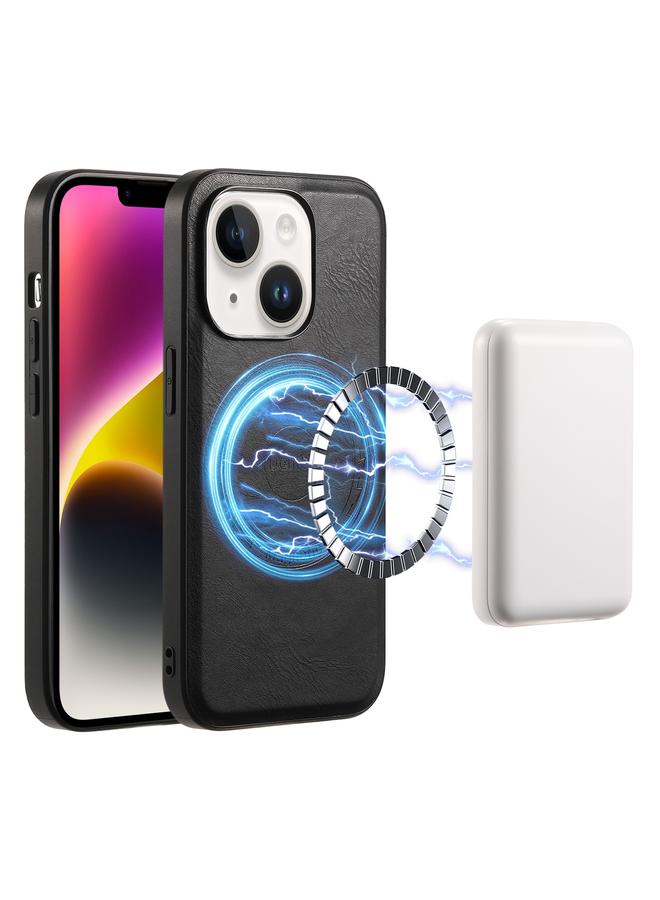 جراب هاتف من الجلد الصناعي من Denior لهاتف iPhone 14 Plus مصنوع من جلد البقر (أسود)