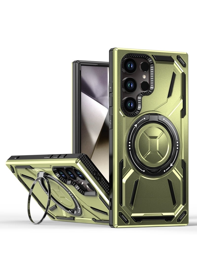 GOLDEN MASK For Samsung Galaxy S24 Ultra Armored II Series Mag-Safe Magnetic Holder Phone Case (Green)