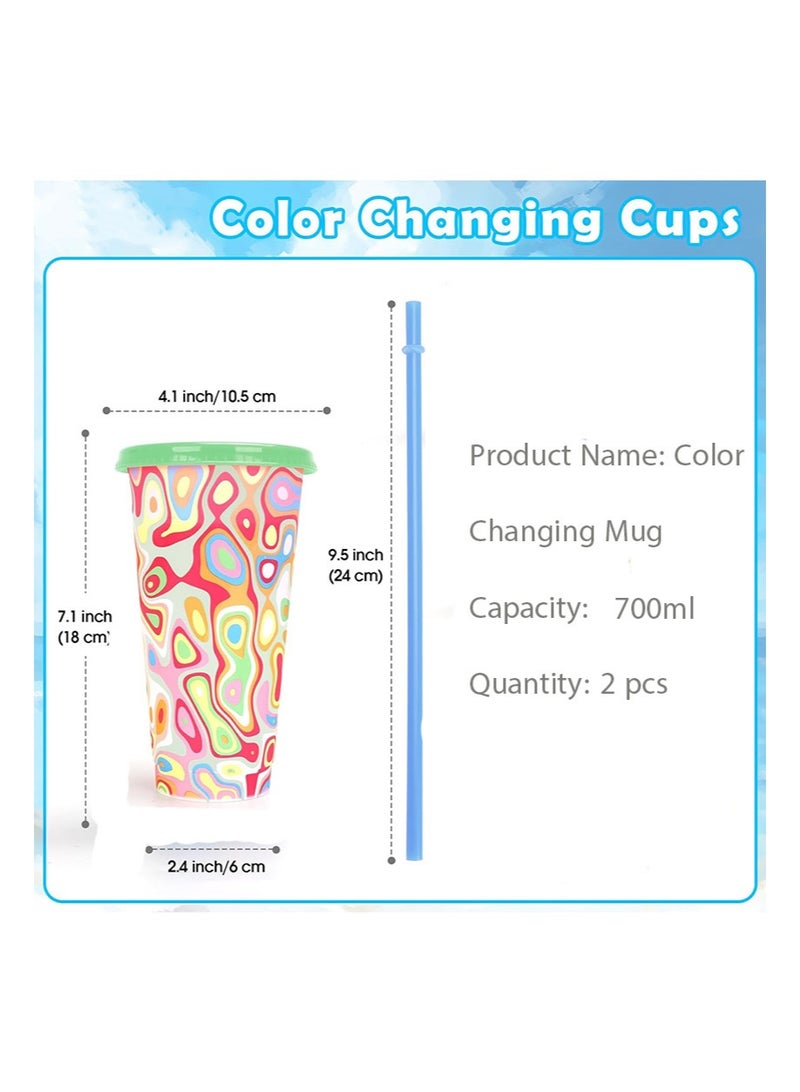 إزدنك كوب متغير اللون، عبوة من قطعتين من الأكواب البلاستيكية سعة 700 مل مع غطاء وقشة، كوب قهوة مثلج قابل لإعادة الاستخدام، مناسب للنساء والبالغين وحفلات الأطفال، أكواب مشروبات مثلجة لطيفة (نمط حلزوني) - Image 3