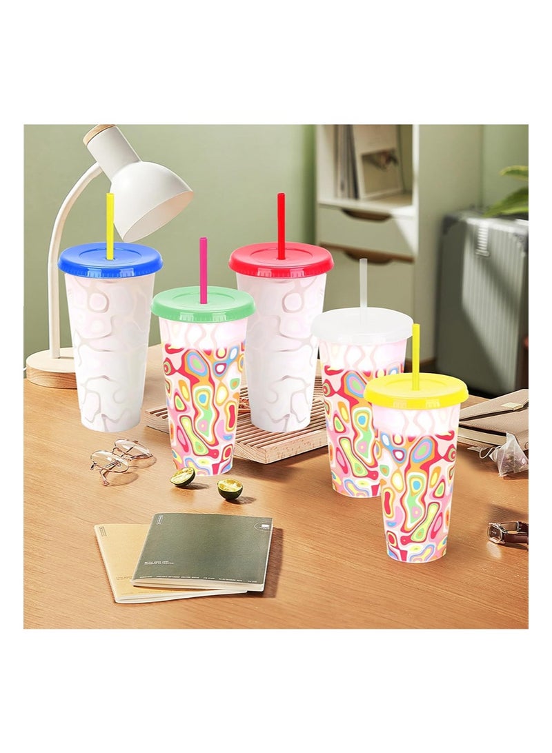 إزدنك كوب متغير اللون، عبوة من قطعتين من الأكواب البلاستيكية سعة 700 مل مع غطاء وقشة، كوب قهوة مثلج قابل لإعادة الاستخدام، مناسب للنساء والبالغين وحفلات الأطفال، أكواب مشروبات مثلجة لطيفة (نمط حلزوني) - Image 5