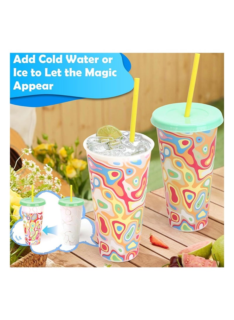 إزدنك كوب متغير اللون، عبوة من قطعتين من الأكواب البلاستيكية سعة 700 مل مع غطاء وقشة، كوب قهوة مثلج قابل لإعادة الاستخدام، مناسب للنساء والبالغين وحفلات الأطفال، أكواب مشروبات مثلجة لطيفة (نمط حلزوني) - Image 2