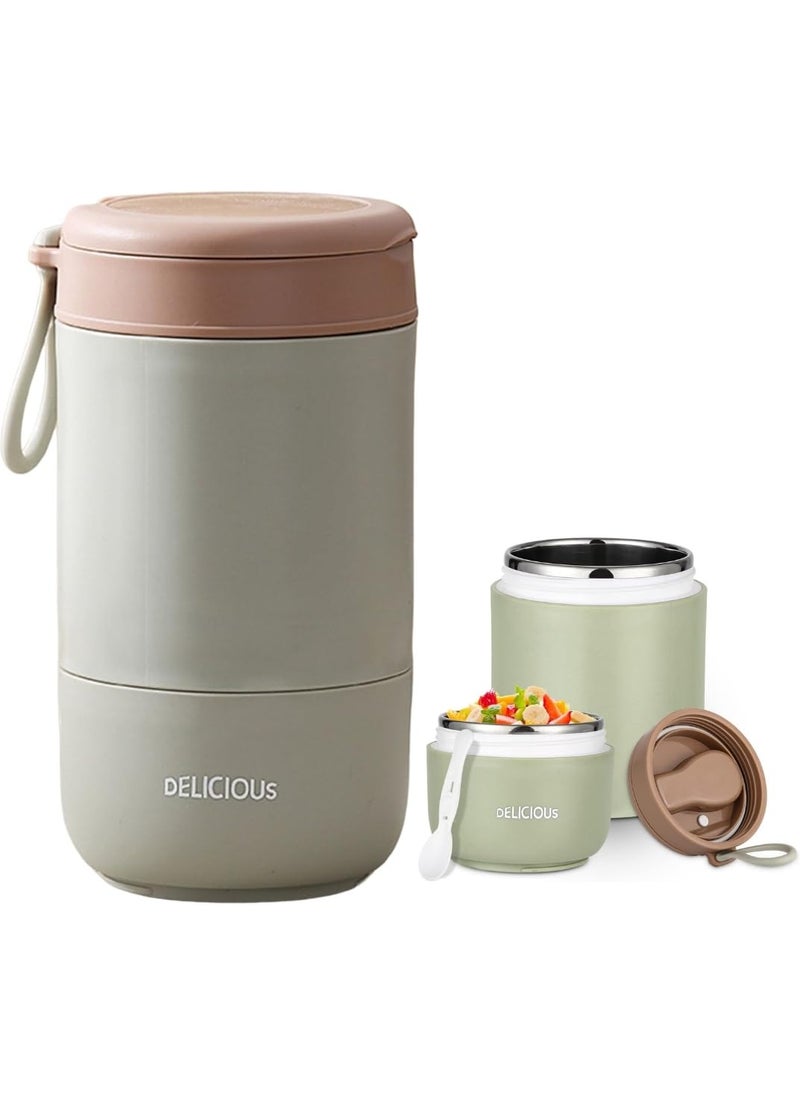daiDokoro daiDokoro 730ml Stainless Steel Leakproof Lunch PotMeal Jar with Foldable Spoon for OfficeSchoolCollege Fern Green  - Image 1