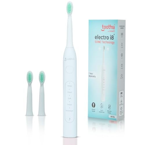 Toothsi Electro Sonic Electric Toothbrush | Smart Electric Toothbrush for Men & Women | with 6 Modes & 5 Brush Heads | IPX 7 Waterproof | Rechargeable | Oral Care (White1, i8) - Image 1