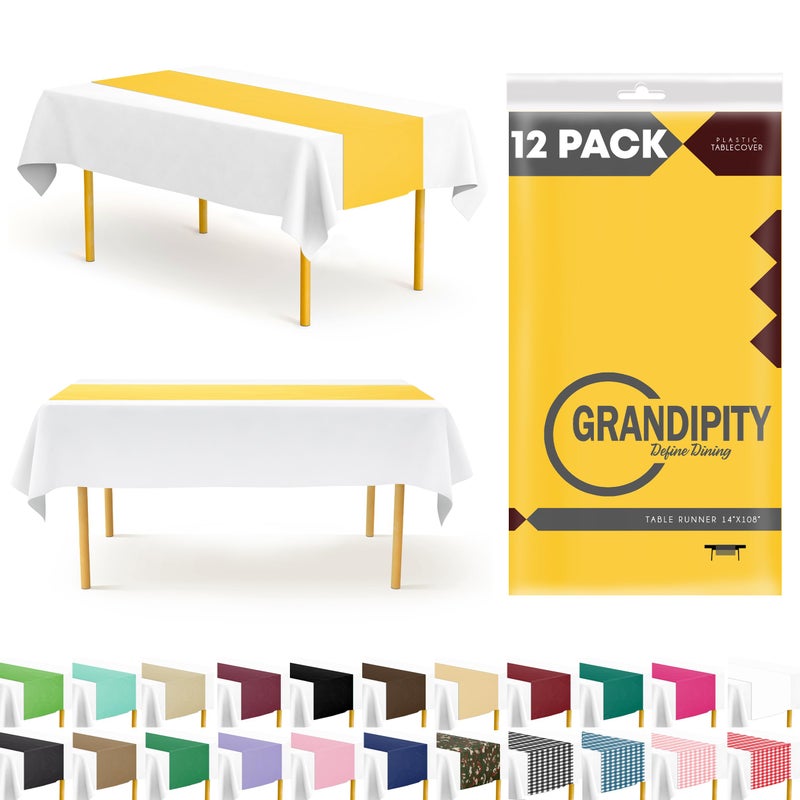 Yellow 6 Pack Premium Disposable Plastic Table Runner 14 x 108 Inch Table Runner for Dinner Parties  Events by Grandipity