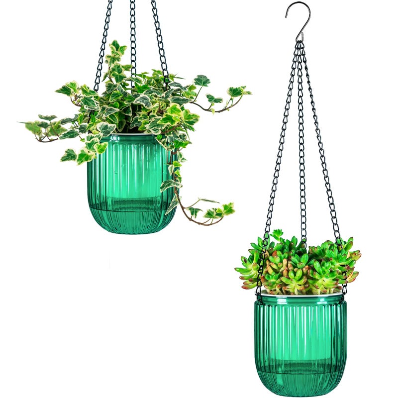 Josteve 4.5 Inch 2 Pcs Self Watering Hanging Planter Indoor Plant Pots Drainage Holes, Outdoor Small Hanging Planters Flower Pot Basket, Visible Water Level, Plant Hanger Home Decor, Gardening - Image 1