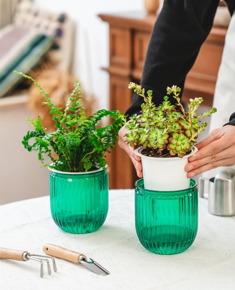 Josteve 4.5 Inch 2 Pcs Self Watering Hanging Planter Indoor Plant Pots Drainage Holes, Outdoor Small Hanging Planters Flower Pot Basket, Visible Water Level, Plant Hanger Home Decor, Gardening - Image 3