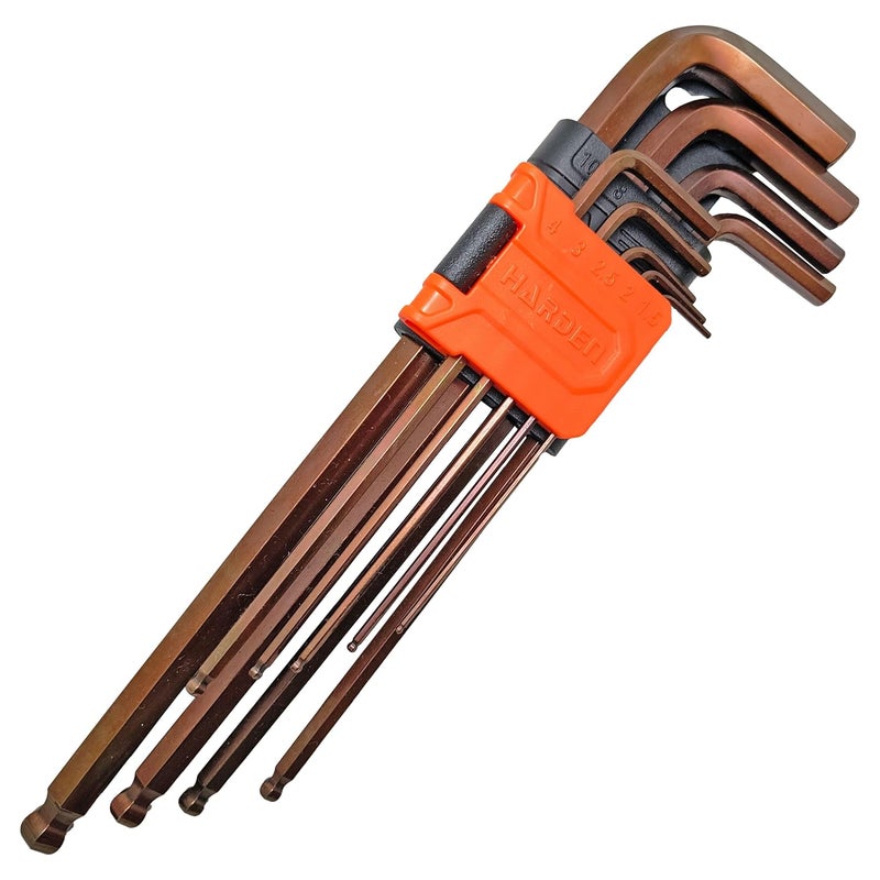 Harden 9PCS Professional Long Ball Key Wrench Made of S2 Steel Surface Matte NonSlip Strong Grip Durable Plastic Clip 540609 - Image 1