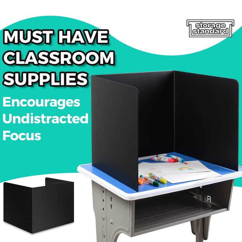 Storage Standard 22-Pack Desk Dividers for Students - Durable & Waterproof Plastic Study Carrel Divider, Classroom Folders Teacher Supplies, Easy-to-Clean Plastic Privacy Shield Folder Boards for Student Desks, Black - Image 5