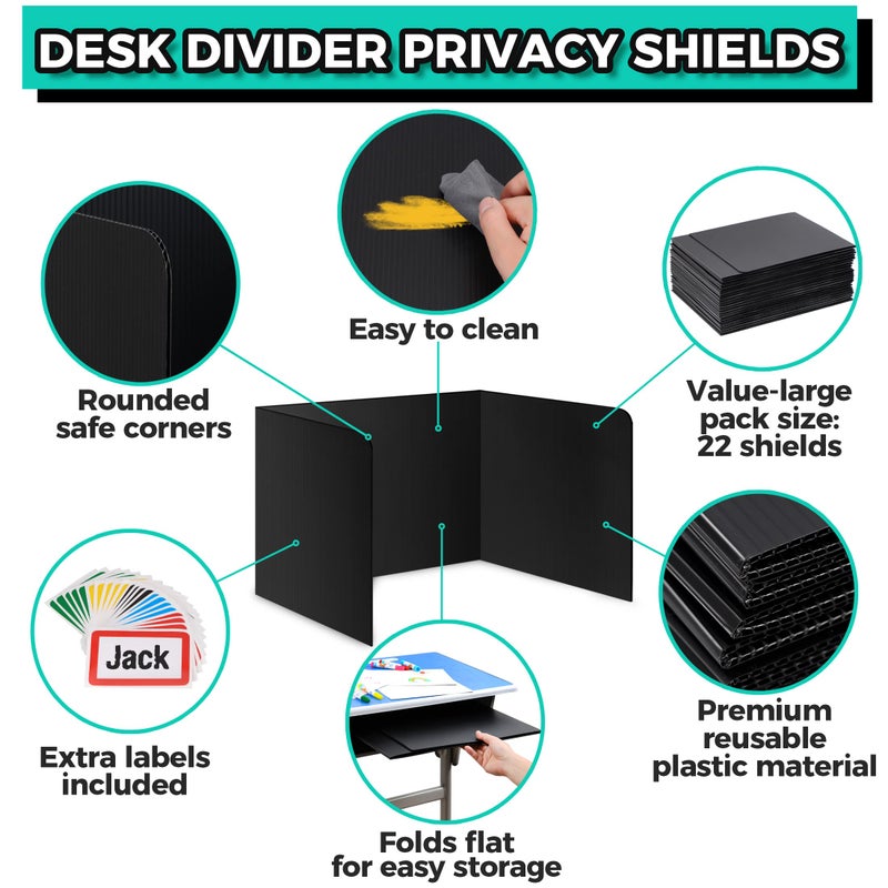 Storage Standard 22-Pack Desk Dividers for Students - Durable & Waterproof Plastic Study Carrel Divider, Classroom Folders Teacher Supplies, Easy-to-Clean Plastic Privacy Shield Folder Boards for Student Desks, Black - Image 3
