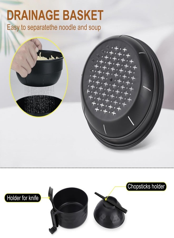 UUGLAM Microwave Ramen Noodle Soup Bowl Set with Chopsticks, Spoon and Fork, Dorm Room and Apartment Essentials, Black - Image 4