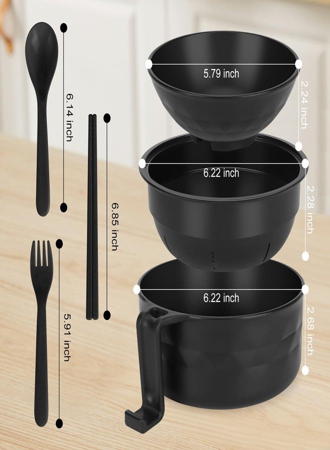 UUGLAM Microwave Ramen Noodle Soup Bowl Set with Chopsticks, Spoon and Fork, Dorm Room and Apartment Essentials, Black - Image 2