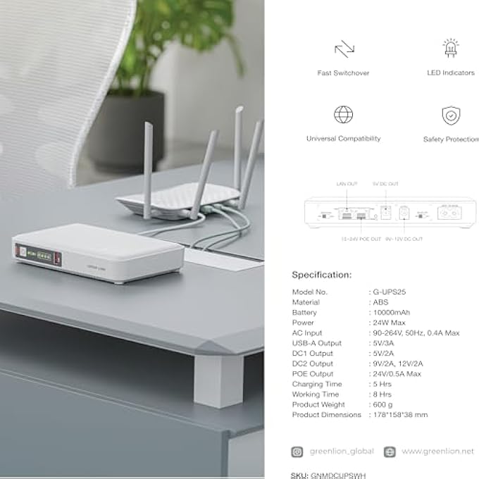 MINI DC UPS WITH 10000MAH BATTERY BACKUP, UNINTERRUPTIBLE POWER SUPPLY WITH MULTI-VOLTAGE 5V/9V/12V/24VOUTPUT, MINI UPS MULTIFUNCTION NETWORK POWER BACKUP FOR ROUTER, MODEM, SECURITY CAMERA - Image 3