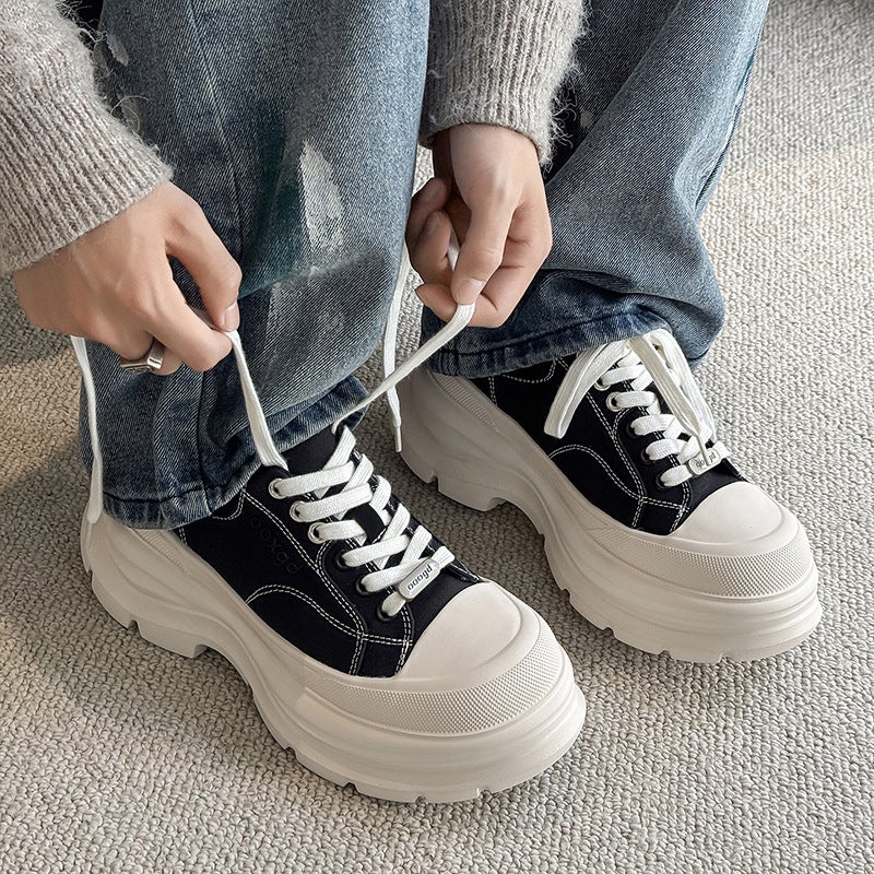 6.5cm Invisible Height-Increasing Canvas Shoes, Unisex Thick-Soled Dad Shoes, Lace-Up Versatile Fashion Couple Shoes - Image 3