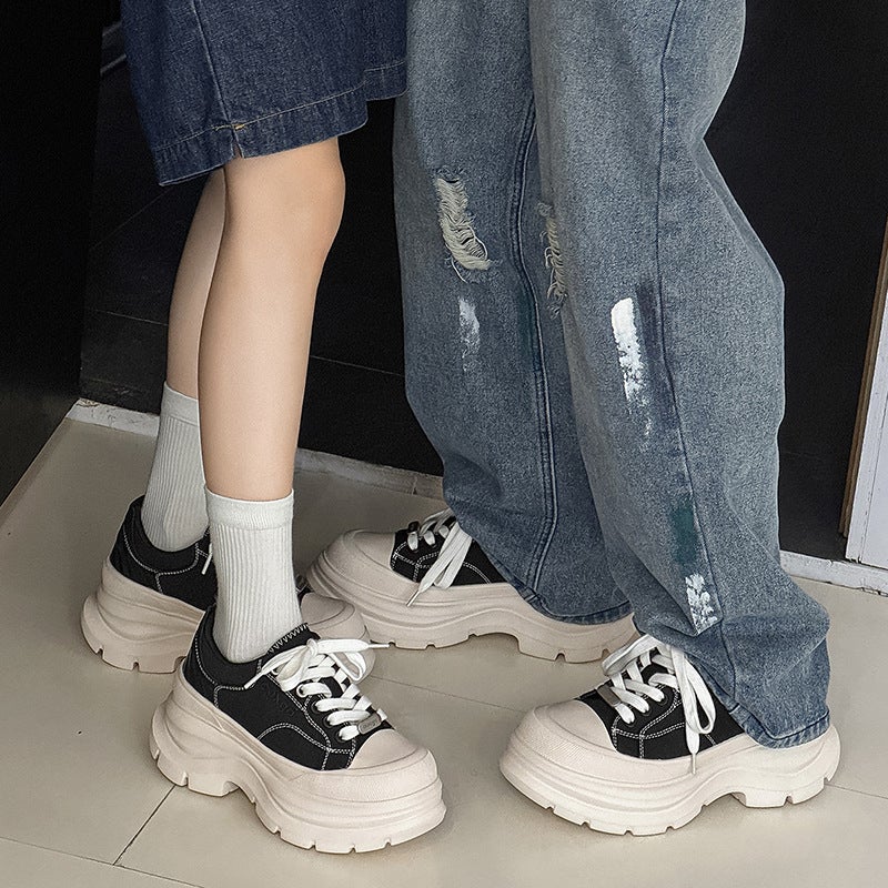 6.5cm Invisible Height-Increasing Canvas Shoes, Unisex Thick-Soled Dad Shoes, Lace-Up Versatile Fashion Couple Shoes - Image 5