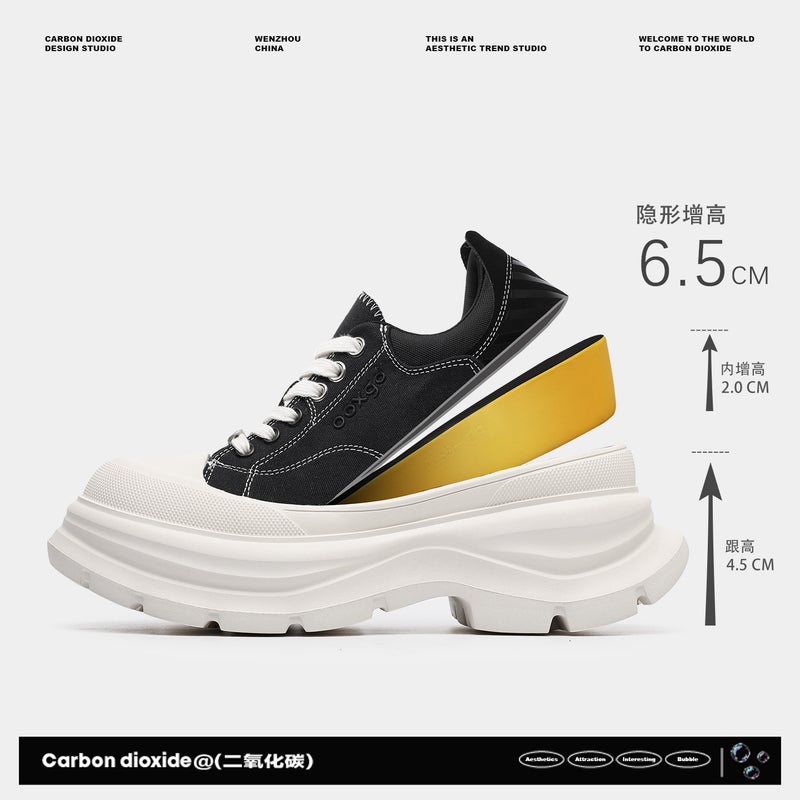 6.5cm Invisible Height-Increasing Canvas Shoes, Unisex Thick-Soled Dad Shoes, Lace-Up Versatile Fashion Couple Shoes - Image 1
