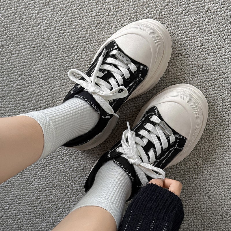 6.5cm Invisible Height-Increasing Canvas Shoes, Unisex Thick-Soled Dad Shoes, Lace-Up Versatile Fashion Couple Shoes - Image 4