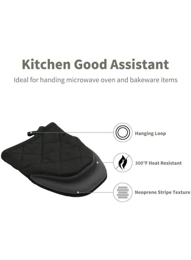 KASTWAVE Mini Oven Mitts 1 Pair Microwave Mitts Pot Holder Heat Resistant Neoprene Cotton Gloves Surfaces Non Slip Short Oven Gloves Black - Image 2