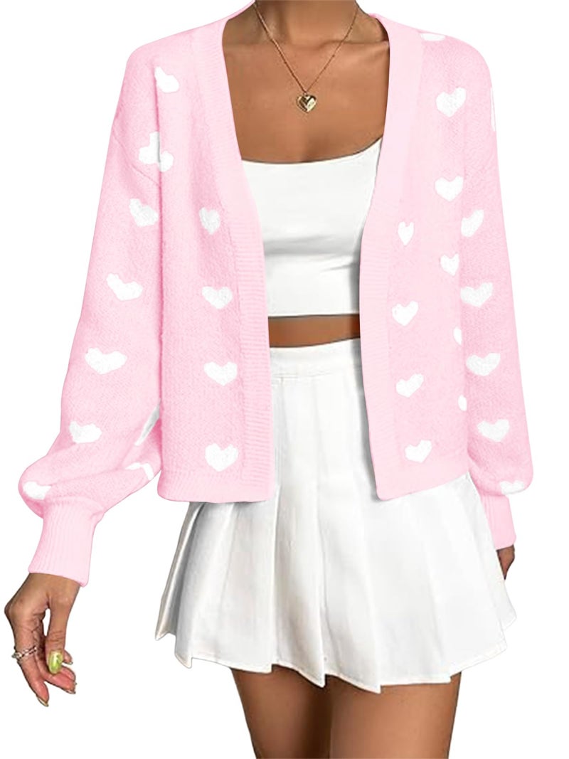 SECRETEYARD Women's Long Sleeve Floral Print Openg Front V Neck Knit Y2k Sweater Cardigan (US, Alpha, X-Large, Regular, Regular, Pink) - Image 2