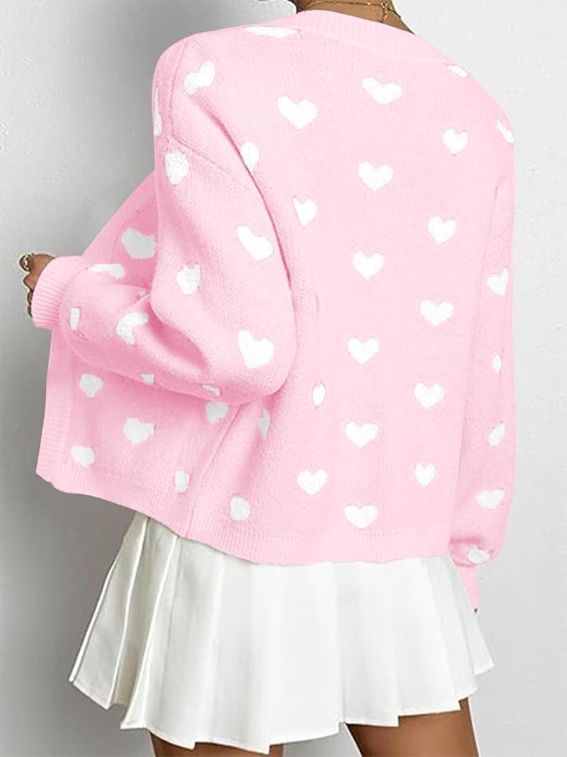SECRETEYARD Women's Long Sleeve Floral Print Openg Front V Neck Knit Y2k Sweater Cardigan (US, Alpha, X-Large, Regular, Regular, Pink) - Image 3