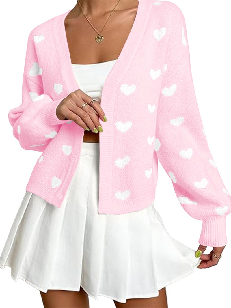 SECRETEYARD Women's Long Sleeve Floral Print Openg Front V Neck Knit Y2k Sweater Cardigan (US, Alpha, X-Large, Regular, Regular, Pink) - Image 1