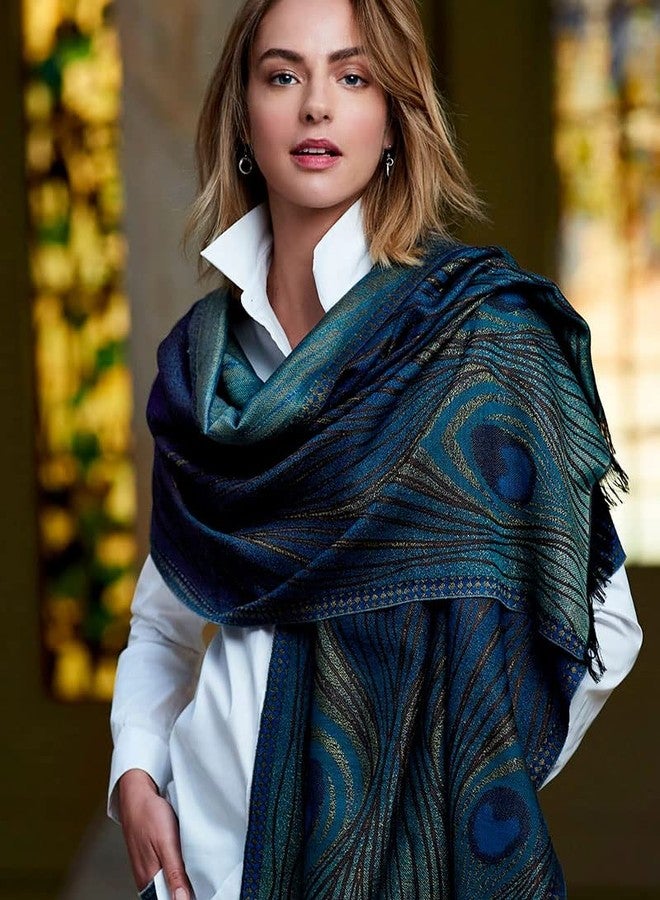 MMA Shawl Scarf Womens Shawls Warm Like Pashmina Scarf Wrap Evening or Day Peacock Design - Image 3