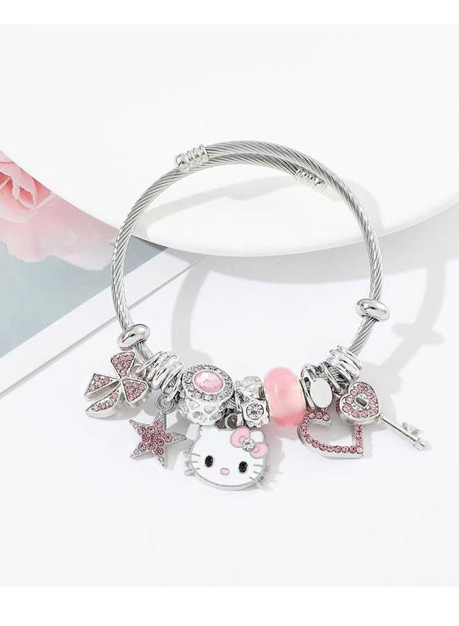 Hello Kitty Cute 3 in 1 Jewelry Accessories Hello Kitty Beads Earring Bracelet Necklace Set Adjustable Stainless Steel Composite Classic Cartoon Design Perfect Gift for Her on Birthday Christmas Anniversary Daily Wear Casual Outfits, Pink - Image 5