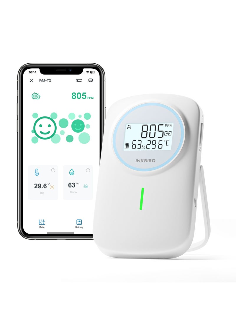 INKBIRD INKBIRD Bluetooth Air Quality Monitor IAM-T2, Indoor CO2 Detector, Temperature Humidity Monitor, Light and Sound Dual Alert, for Home, School, Hotel 