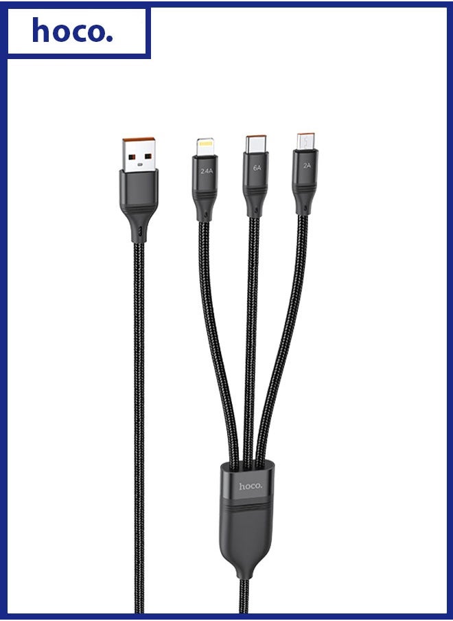 hoco. U104 3-in-1 Ultra 6A fast charging data cable(for iP+Micro+Type-C)  - Image 1