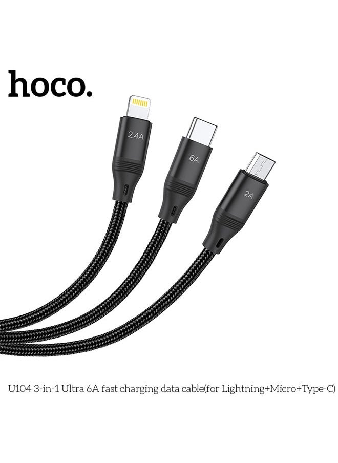 hoco. U104 3-in-1 Ultra 6A fast charging data cable(for iP+Micro+Type-C)  - Image 3