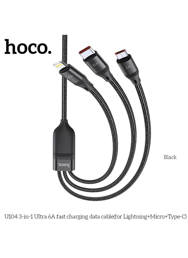 hoco. U104 3-in-1 Ultra 6A fast charging data cable(for iP+Micro+Type-C)  - Image 2