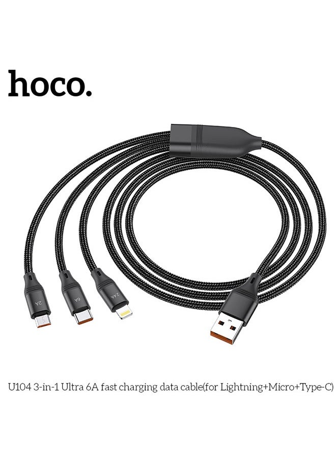 hoco. U104 3-in-1 Ultra 6A fast charging data cable(for iP+Micro+Type-C)  - Image 4