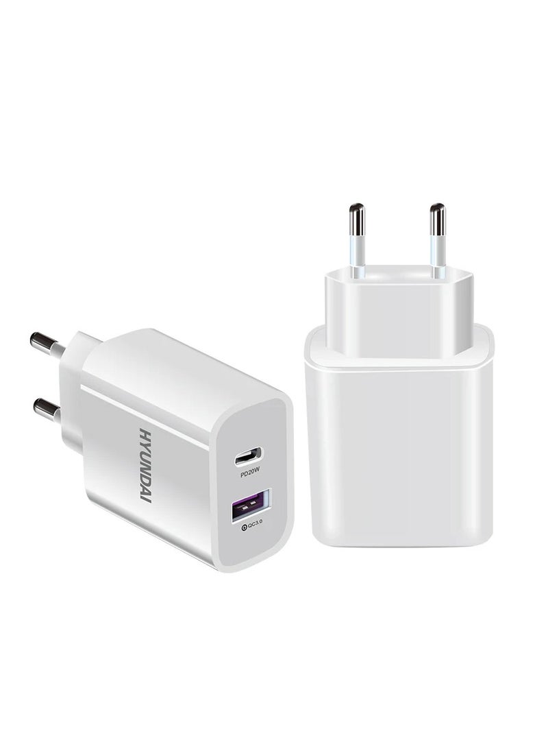 هيونداي HD05 شاحن مزدوج 20 وات (PD+USB) أبيض
