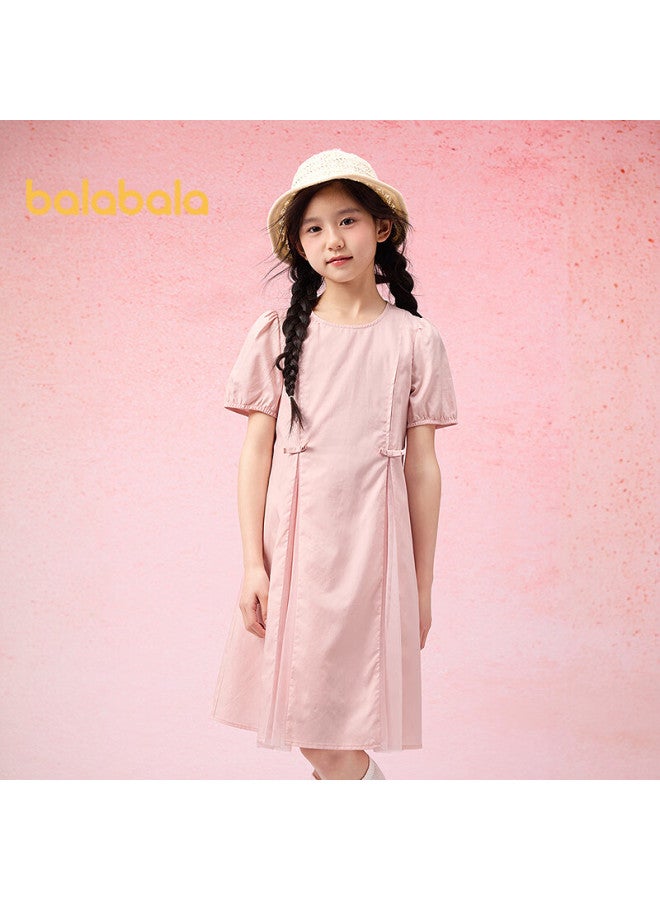 Balabala Girls' Dress Children's Dress Summer Dress For Big Kids With Butterfly Bow Sweet And Fashionable 208225111040 - Image 1