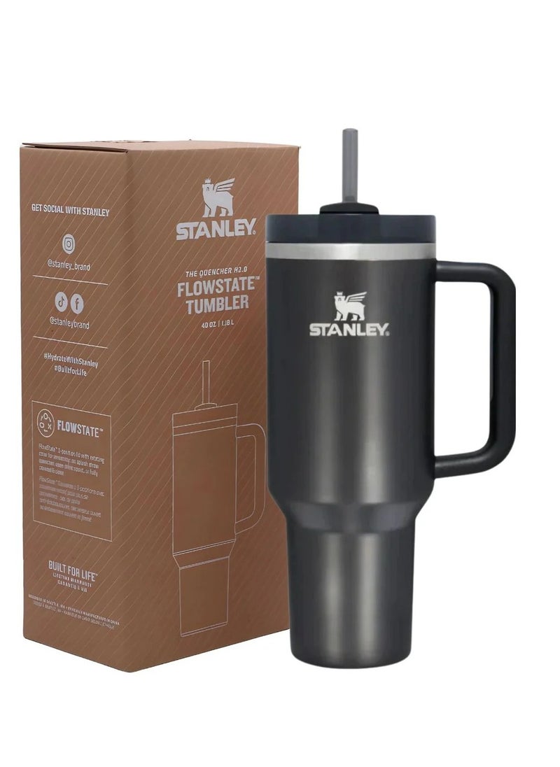 Stanley - Quencher H2.0 FlowState Vacuum Insulated Tumbler – 40 oz Black Stainless Steel Travel Mug with Leakproof Lid & Reusable Straw | Double-Walled Design Keeps Drinks Hot for 7 Hours & Cold for 24 Hours | Durable, Portable, Perfect for Water, Coffee, Smoothies & Iced Tea - Image 1