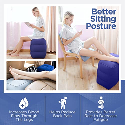 Optifit® Inflatable Air Travel Pillow, leg pillows for sleeping, Portable Footrest Pillow for Flight Home Office Footstool Self-inflatable Air Travel Pillow for Adult Kids, Blue - Image 3