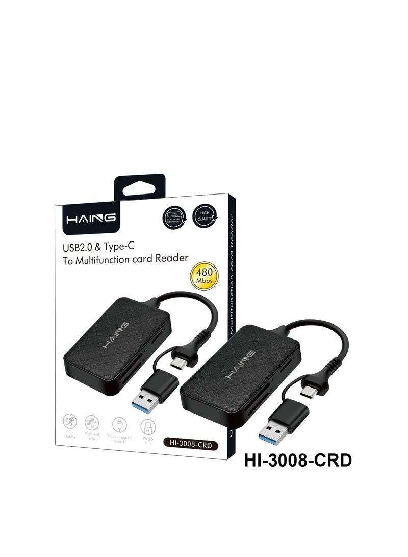 Haing USB 2.0 & Type -C To Multifunction Card Reader