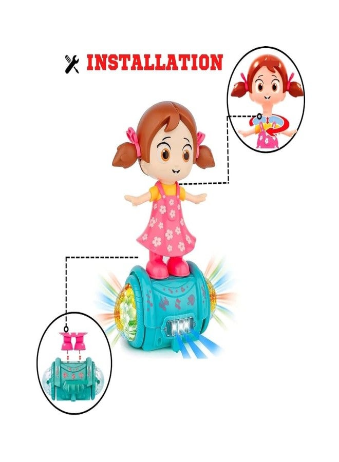 PCN TECHNOLOGY PCN Musical Dancing Girl Doll Activity Play Center Toy 360 Degree Rotating with Flashing Lights and Bump n Go Action Toys for Kids (Pack of 1) Pink Colour (A-Dancing Girl) - Image 5