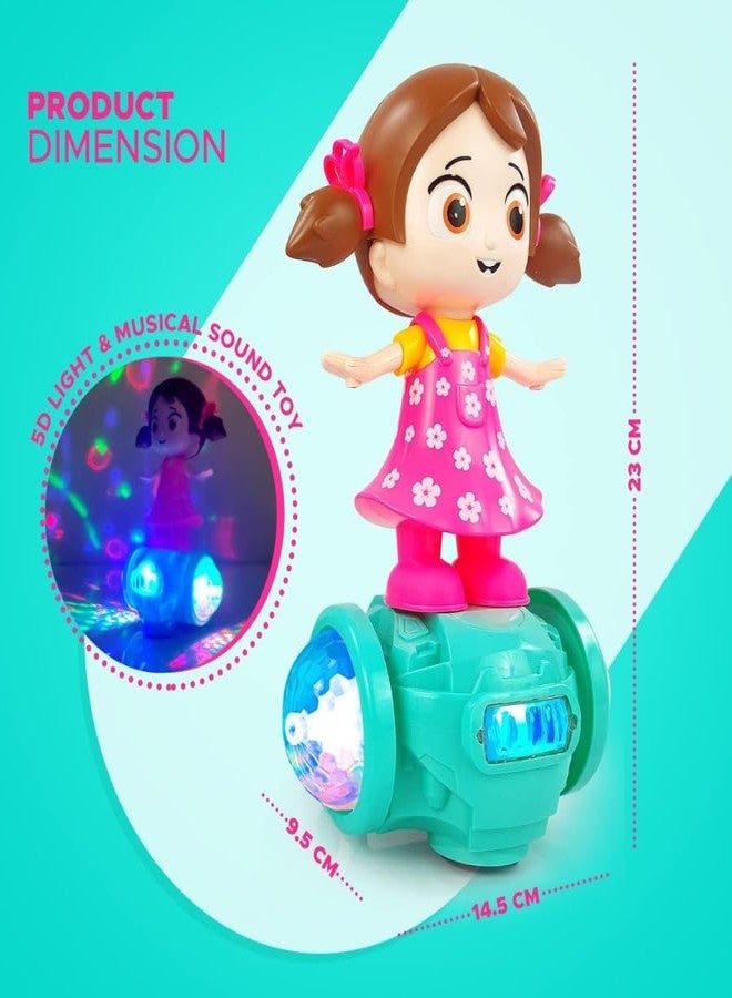 PCN TECHNOLOGY PCN Musical Dancing Girl Doll Activity Play Center Toy 360 Degree Rotating with Flashing Lights and Bump n Go Action Toys for Kids (Pack of 1) Pink Colour (A-Dancing Girl) - Image 2