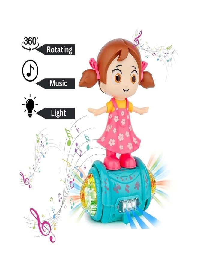 PCN TECHNOLOGY PCN Musical Dancing Girl Doll Activity Play Center Toy 360 Degree Rotating with Flashing Lights and Bump n Go Action Toys for Kids (Pack of 1) Pink Colour (A-Dancing Girl) - Image 3