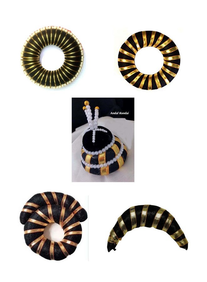 PMW - 5 كعكات كومبو: كعكات شعر بلاستيكية سوداء بهاراتاناتيام - ملحقات رقص كلاسيكية وكوتشيبودي للأعراس والفعاليات