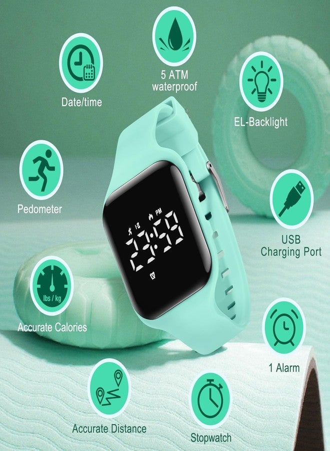 A ALPS Kids Watches for Girls Boys Digital Sport Watch with Step Counter Pedometer Vibration Alarm Clock, No App Waterproof Fitness Tracker Kids Watch Boys Girls Teens Students Ages 5-16, 012-E-LightGreen - Image 2