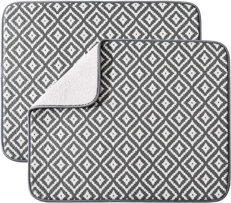 SUBEKYU Dish Drying Mat for Kitchen 2 Pack, Ultra Absorbent Microfiber Dishes Drainer Mats by ,19.2 by 15.8 Inch(Rhombus) - Image 1