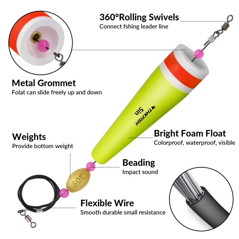 THKFISH طوافات صيد THKFISH طوافات صيد مثقلة لطوافات صيد كركوك طافية طافية مثقلة طوافات صيد في المياه المالحة YELLOWWIRE-3-4PCS - Image 3