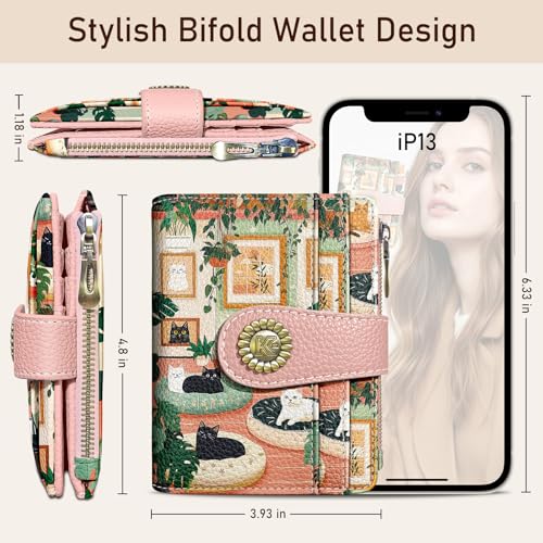 Kelvoris Cute Lovely Black Cats Small Rfid Women Wallet Bifold Zipper Coin Pocket PU Leather Compact Cash Travel Credit Card Holder for Female Ladies Teen Girls 1 ID Window 10 Card Slots - Image 5