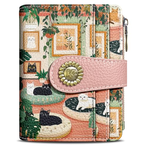 Kelvoris Cute Lovely Black Cats Small Rfid Women Wallet Bifold Zipper Coin Pocket PU Leather Compact Cash Travel Credit Card Holder for Female Ladies Teen Girls 1 ID Window 10 Card Slots - Image 1
