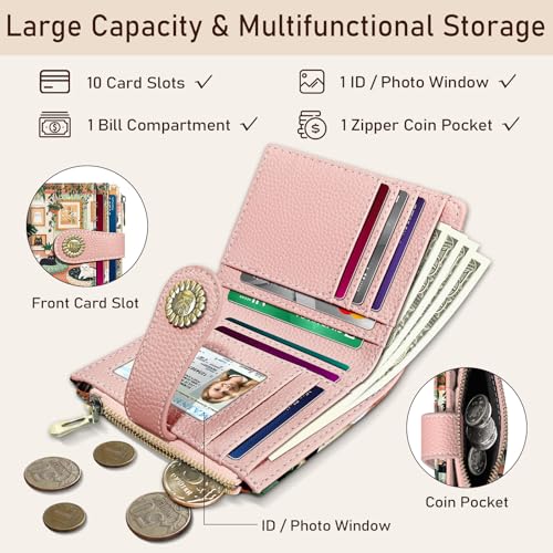 Kelvoris Cute Lovely Black Cats Small Rfid Women Wallet Bifold Zipper Coin Pocket PU Leather Compact Cash Travel Credit Card Holder for Female Ladies Teen Girls 1 ID Window 10 Card Slots - Image 4