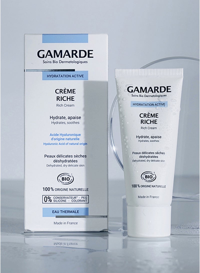 Gamarde Rich Hydrating Face Cream with Hyaluronic Acid, Argan Oil & Organic Aloe Vera Vegan Daily Moisturizer for Dry to Very Dry Sensitive Skin Certified Organic, Natural, Non-Greasy 40ml Made in France - Image 5