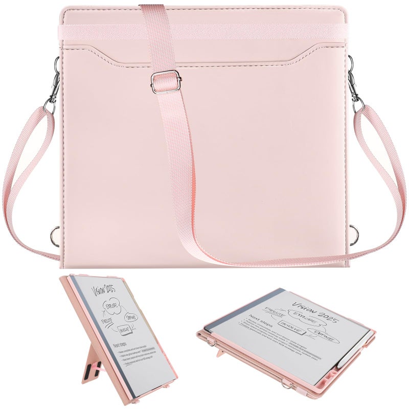 E NET-CASE Case for Remarkable 2 Paper Tablet - Business Design Protective Stand Cover with Pen Holder/Hand Strap/Carrying Shoulder Strap & Auto Sleep/Wake for 10.3" 2020 Released (Pink) - Image 1